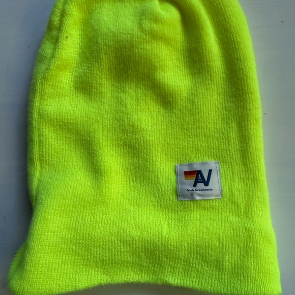 Aviator Nation Neon Yellow Beanie with Rainbow Detail - Picture 2 of 2